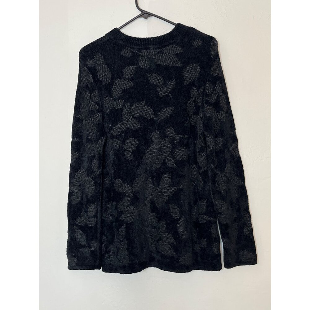 J Jill‎ Cotton Silk Wool Blend Soft Leaf Textured Ribbed Sweater Black Medium - Picture 9 of 10